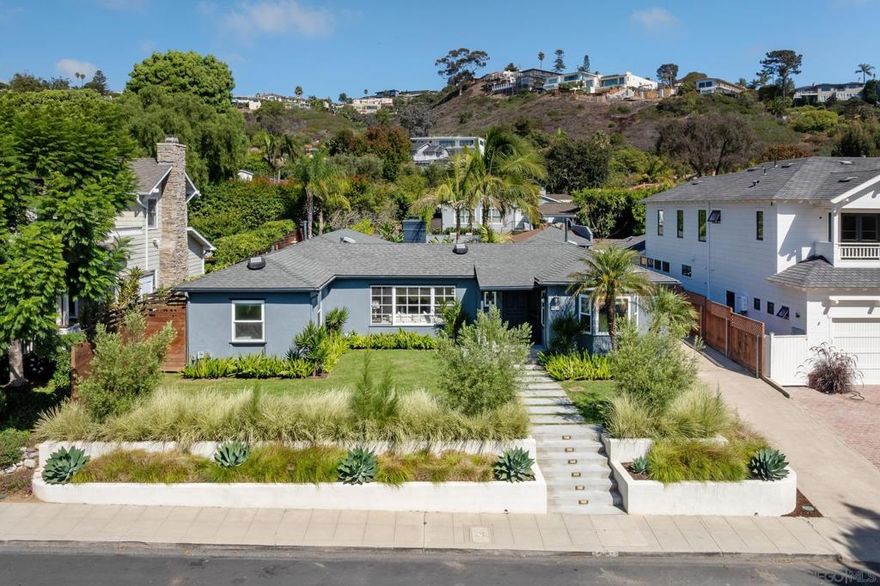 Move in time for Halloween in the best neighborhood.  Welcome to one of the most desirable streets in Upper Hermosa, offering prime access to the shops, restaurants, and beaches of Bird Rock. Nestled on a spacious 8,200 sq ft flat lot, this classic U-shaped single-story home blends timeless charm with modern potential.  Step inside to discover refinished original hardwood floors, freshly painted interiors, and light-filled living spaces that seamlessly flow to the beautifully landscaped front and back yards — perfect for entertaining or enjoying quiet coastal evenings. With 3 bedrooms and an optional 4th, there's flexibility for a home office, playroom, or guest room.  Enjoy year-round gatherings around the outdoor fire pit, and take advantage of the exceptional indoor-outdoor flow that defines Southern California living. Whether you're relaxing as-is or envisioning the future, this property includes nearly-approved plans for a remodel and addition, giving you a unique opportunity to expand.  Room to add a pool, ADU, or convert the garage — the possibilities are endless. A true gem in La Jolla's most coveted neighborhood, this is single-story living at its finest.