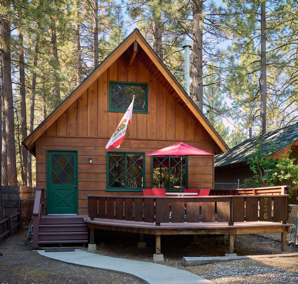 Classic Big Bear two story wood sided cabin located in a nice quiet neighborhood near HWY 38 and Big Bear Blvd junction. Level lot with large front wood outdoor deck with plenty of pine tree views. Inside, vaulted wood ceiling in living room with fan. Open floor plan includes living room, kitchen and dining area with vintage Franklin Wood Stove fireplace. One bedroom on main floor with wood bunk beds and second loft bedroom upstairs. Enjoy original beautiful hardwood flooring on both levels. Extras include: track lighting, refrigerator, dishwasher, washer and dryer, forced air heating, partially fenced plus furnishings. Backyard has plenty of room for outdoor spa. Cabin can be used as a vacation rental, please inquire...
