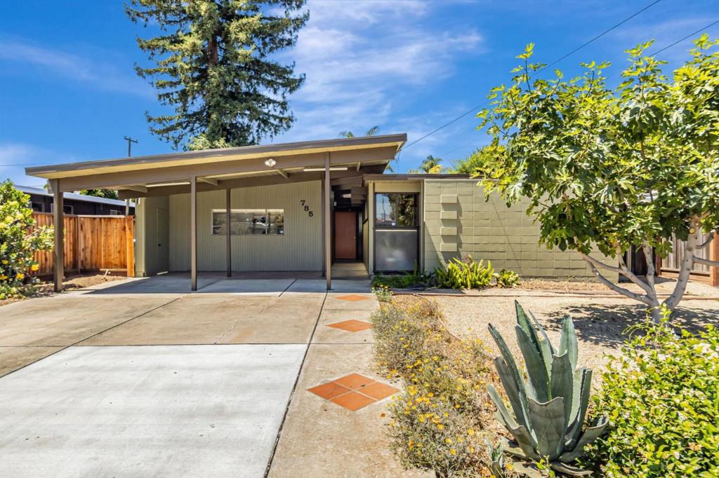 Beautiful Eichler with sparkling pool! Located in Morepark, the original Eichler neighborhood in San Jose. Painted traditional Eichler sage green, this home sits on a street with some beautiful examples of Eichler restoration. Office in this home features a separate entrance. Pool was redone in 2024 with lovely travertine decking. Close to freeways 280 and 17 for convenient commute, and the Pruneyard, Whole Foods Market, Trader Joes are conveniently located. Enjoy the Eichler lifestyle.