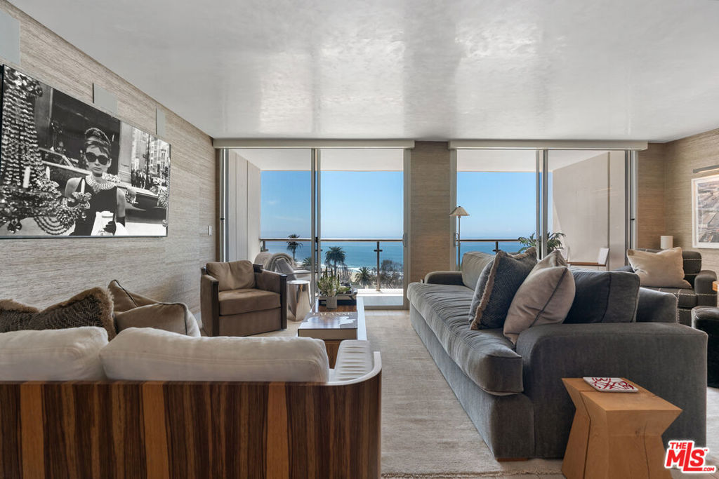 WOW DESIGNER PERFECTION! Step into what may be the best one-bedroom residence in the iconic Ocean Towers, perfectly positioned in the coveted "sweet spot" of the building for exceptional views. From your floor-to-ceiling windows and sliding glass door, take in a stunning panorama overlooking the Jonathan Beach Club, Ocean Front Walk, palm-lined Ocean Ave, and the sparkling Pacific beyond, all while enjoying the constant, refreshing ocean breeze.Every inch has been meticulously upgraded with curated, high-end finishes: Apparatus Studio custom lighting, Waterworks faucet, Holly Hunt suede wallcovering in the bedroom, and Holly Hunt silk grasscloth in the living room. Venetian plaster ceilings, leather-wrapped bedroom hardware, and new Lutron light switches add refined detail, while the Washlet Toto toilet and electronic window shades bring modern convenience and smart-home automation throughout.Ocean Towers is widely regarded as the premier doorman building in Santa Monica, offering a true five-star lifestyle with 24-hour concierge and security, valet parking, pool, spa, gym, and more, all just steps from the sand, shops, and Santa Monica's vibrant dining scene.