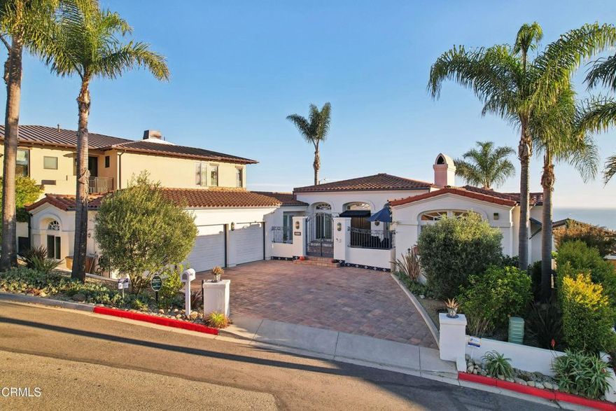 Experience timeless coastal elegance in this stunning Mediterranean retreat located in Ventura's sought-after Hobson Heights neighborhood. Showcasing panoramic ocean, island, and mountain views, this 3,164 sq ft home features 3 bedrooms, 3.5 baths, and a design that blends comfort with sophistication.Originally built in 1989 and extensively renovated in 2018, the home offers elevated finishes throughout--from oak hardwood floors and high coffered ceilings to a dramatic dark marble fireplace in the light-filled living room. The open-concept layout flows seamlessly into the dining area and a gourmet kitchen with an oversized granite island, prep sink, Sub-Zero wine fridge, and abundant storage.The main-level primary suite is a true retreat with a private view balcony, sitting area, spa-inspired bath, and a walk-in closet with built-ins. The lower level includes two guest bedrooms, a stylishly appointed den with patio access, an office with a separate entrance, and a versatile bonus room perfect for a gym or studio. Enjoy outdoor living in the 1,307 sq ft private backyard with a built-in BBQ, fireplace, and lush landscaping featuring Meyer lemon and peach trees. With three fireplaces, recessed lighting, plantation shutters, and dual-pane Milgard windows, every detail has been carefully curated. A spacious three-car garage and upgraded systems, including newer ductwork and a Champion security system, complete this exceptional home.Don't miss your chance to own a piece of California coastal luxury in one of Ventura's premier neighborhoods. www.LincolnDrive.com