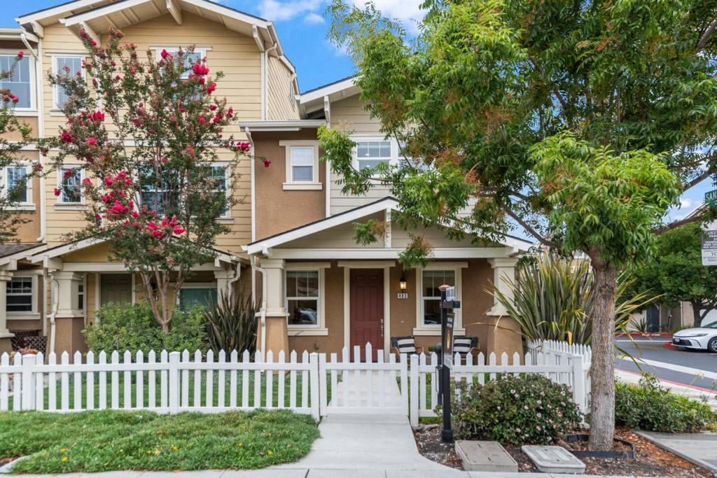Rare opportunity to own a newer 2-story end-unit townhome in the heart of Sunnyvale and Silicon Valley! Bright and airy, this modern home offers a welcoming front yard, an open floor plan filled with natural light, owned solar panels, and a spacious side-by-side 2-car garage. The main level features open living and dining with recessed lighting and hardwood floors, plus a stylish kitchen with granite countertops, breakfast bar, stainless steel appliances, and a pantry with ample storage. Upstairs, the oversized primary suite includes a walk-in shower and walk-in closet, while two additional spacious bedrooms sit across the hallway. Highlights include inside laundry, dual-zone AC, tankless water heater, built-in speaker system & TV wiring, and abundant storage shelving in the garage. Recent updates include fresh paint and new lighting throughout, new kitchen & bath fixtures, and other thoughtful improvements. The community offers plenty of resident parking and guest parking. HOA dues are just $300/month. Prime location near major freeways (101, 280, 237, 85), Central & Lawrence Expy, Caltrain, parks, shopping, restaurants, vibrant Downtown Sunnyvale, and top tech employers including Apple, Google, LinkedIn, Amazon, and more. A home like this seldom comes to market - don't miss it!