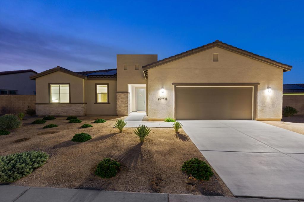 Welcome to your dream home in Cantera at Coral Mountain, an intimate gated enclave nestled at the foot of Coral Mountain in South La Quinta. This serene community of just 59 single-story homes offers unparalleled privacy and spectacular Santa Rosa mountain views.Feel like going fishing?? Located just a few minutes away from Lake Cahuilla, this Cobalt model home by Beazer homes is situated on an oversized lot and only shares one wall in the backyard with its neighbors. No neighbors behind and unobstructed views make this home one of the most desirable in the community. The backyard is a blank canvas for you to create your own oasis in the desert. You'll be just a short drive to the dining and shopping of Old Town La Quinta, world class golf at PGA West, home of the AMEX golf tournament, as well as hiking trails, and so much more. La Quinta is known as 'The Gem of the Desert,' and this home is quite the gem itself, with it's luxury vinyl flooring throughout, and modern finishes, this home is sure to impress. The kitchen features quartz countertops, stainless steel appliances, a stunning backsplash, oversized island, walk in pantry, and plenty of storage that is sure to please any home cook.The 3-car tandem garage has plenty of room for your vehicles, toys, and storage and includes a space saving tankless water heater. Located in the less expensive utility district of IID, this home also includes SOLAR to keep your utility bills LOW!La Quinta living is a lifestyle and this home is just minutes from the shopping and dining of Palm Desert, the entertainment of the Acrisure Arena and local casinos, the resort style living and nightlife of downtown Palm Springs, and the world renowned music festivals of Indio. Old Town La Quinta is the home of weekly Farmer's Markets, the La Quinta Art Festival, car shows, and so much more. You'll be just minutes from the Indian Wells Tennis Garden, host to the BNP Paribas, the prestigious annual tennis tournament. See for yourself all that this home has to offer and schedule your private showing today.