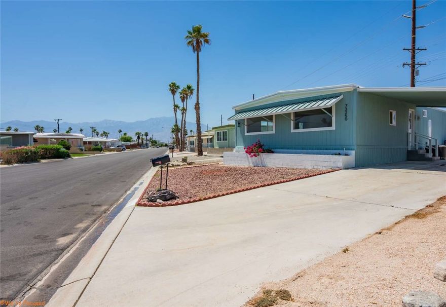 This stunning, fully remodeled home in Tri Palm Estates offers modern living at its finest, all set against a breathtaking backdrop of mountain views. Completely turn-key, this 2-bedroom, 2-bathroom residence has been thoughtfully updated from top to bottom. Every major component has been replaced or upgraded, including new subflooring, brand new drywall with insulation for improved energy efficiency and comfort, brand new PEX plumbing, new water heater, new roof treatment and all-new appliances. The interior features contemporary finishes throughout, including brand new stylish quartz countertops, new bathrooms, and brand new luxury flooring, creating a clean, elegant aesthetic, also include double-pane windows.

Upon entry, you're welcomed into a bright, open-concept living room and kitchen area filled with natural light. The open kitchen is offering sleek quartz surfaces, a full suite of appliances, and a convenient pantry. The spacious primary bedroom includes a private ensuite bathroom, while a second full bath serves guests comfortably. Additional features a dedicated laundry closet with washer and dryer hookups, and a freshly painted exterior and interior.



The backyard is a private retreat with ample space for outdoor seating—perfect for enjoying morning coffee or evening relaxation with views of the nearby mountains. A large, air-conditioned shed provides plenty of extra storage space, adding even more functionality to the property.



Located in the highly desirable 55+ community of Tri Palm Estates, this home comes with the added benefit of land ownership—no land lease—and a low HOA of just $215 per month. The community offers an unbeatable lifestyle, including unlimited free golf for two deeded owners on both the 18-hole Executive course and 9-hole Par 3 course. Residents also enjoy access to pools, spas, tennis courts, a clubhouse, and on-site restaurants. Conveniently situated near Costco, Sam’s Club, Home Depot, Walmart, Lowe’s, local theaters, fine dining, and freeway access, this home offers both luxury and convenience. Truly, it is a move-in ready gem in one of the area’s most sought-after active adult communities.