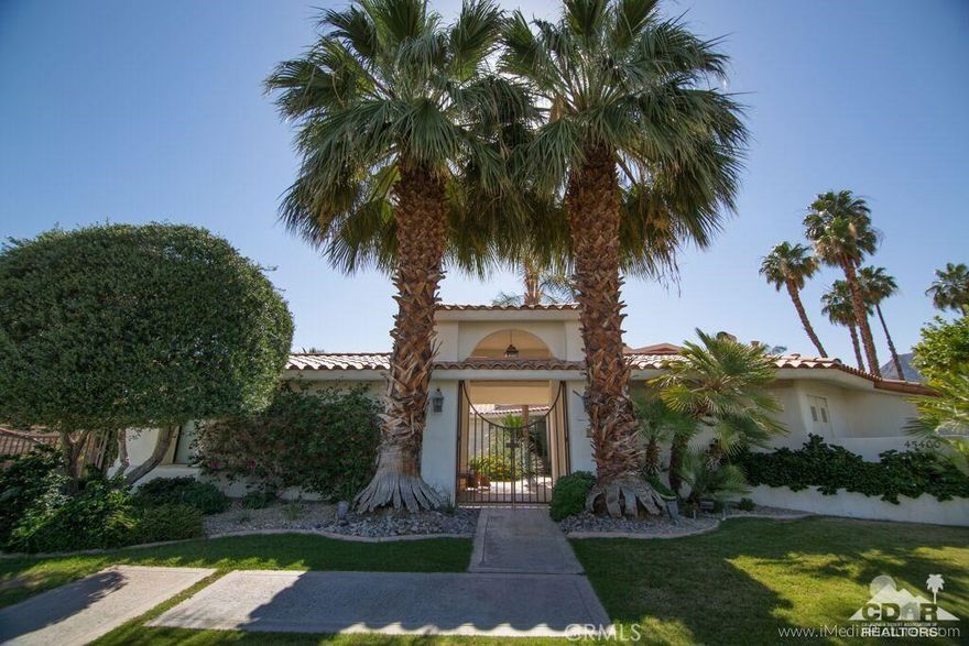 This lovely home is located in the heart of Indian Wells. The interior boasts an open floor plan, high ceilings and lots of windows. Kitchen has granite counter tops and big picture windows. Custom tile flooring throughout, shutters, wet bar, built in desk, two fireplace units and much more.. Oversized back yard with a pool/spa overlooking the gorgeous mountain views and lush landscaping.