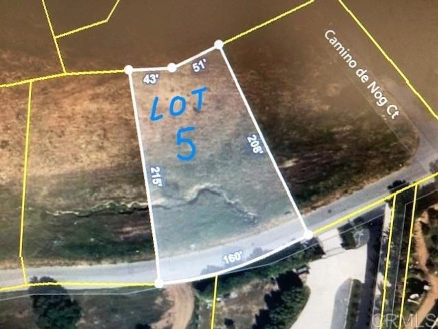 Lot 5 being offered separately, part of subdivision, see attached document flyer.    Final Map with paved roads/water and sewer in the road (hook up needed), CC&R's require minimum 2100 sq. ft. single level or 2600 minimum for two story residences, tile roofs, etc.  There is a private Road Maintenance Agreement .  Located in an area of Fallbrook with a country feel, a place to build your dream home  close to town, local High School and churches.  Buyers to do their own due diligence verifying all information.  NO MOBILE OR MANUFACTURED HOMES per CC&R's  Show anytime.