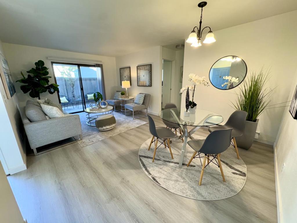 Beautifully remodeled and move-in ready, this ground-floor, two-bedroom, 2-bath home is located in a gated Berryessa community surrounded by landscaped greenbelts. The open floor plan features a modern kitchen, fresh paint, new laminate flooring, carpet, and tile. Enjoy a private patio, in-unit laundry, and the convenience of one covered parking space plus an additional assigned space. Community amenities include a pool and well-maintained grounds. Prime location within walking distance to supermarkets, shops, and restaurants, with easy access to major freeways and light rail. An excellent opportunity for first-time buyers.