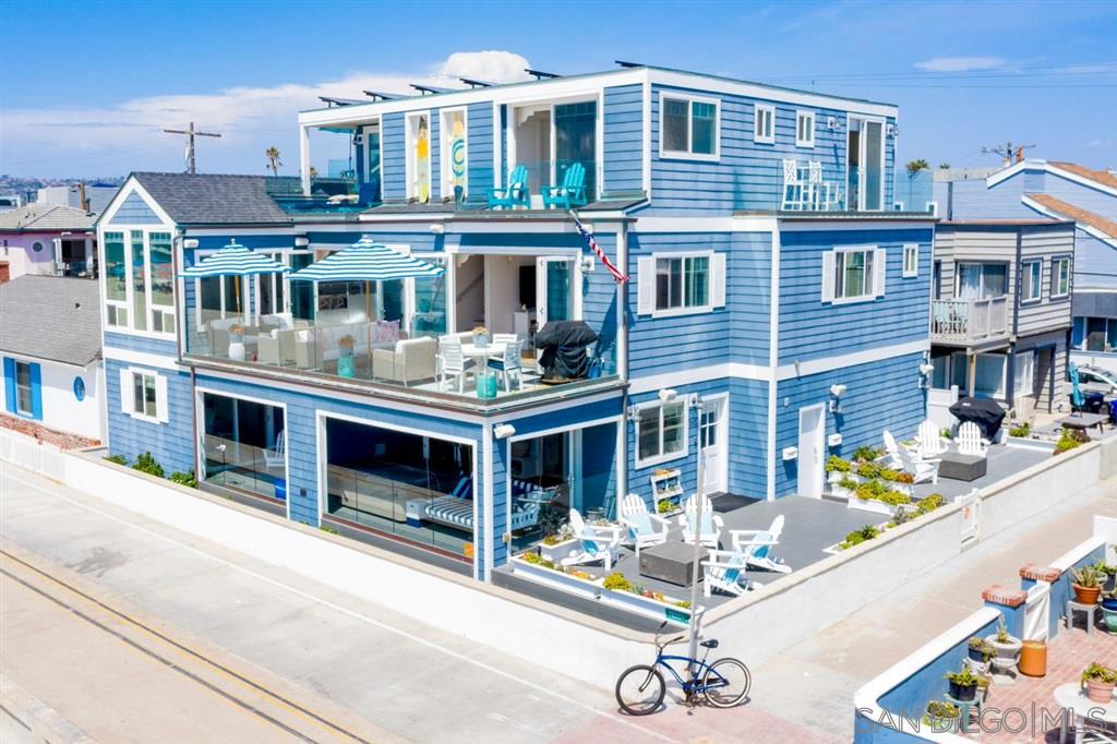 OCEAN FRONT Duplex-Mission Beach! New Const./Remodel 12/2016. Adjacent-Attached Townhouse Units. 3BR/4 Bath (1,685 sq ft) & 4BR/4Bath (1,855 sq ft). 180 Degree Coastal View From 3 Levels. Cape Cod inspired with Charm & Modern Elegance. Luxury Upgrades Inside & Out. 2 Separate 2 Car Garages + 1,470 Sq Ft of Deck Space with Ocean Views. No Expense Spared with These Units. Potential to Generate almost $725K/Yr as a Luxurious Vacation Rental. Sold Fully Furnished so ready to Produce Income Day 1!!! Exterior: Wood/Stucco Other Fees: 0 Unit # for Unit 1: 702 Unit # for Unit 2: 708 Number of Furnished Units: 2 Topography: LL Frontage: Ocean/Sand