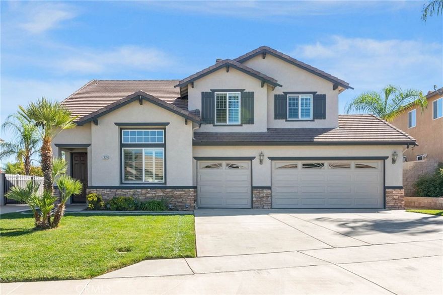 Welcome to 3829 Agave Ct in Perris, CA — a beautifully maintained two-story home situated on an expansive 15,246 sq. ft. lot at the end of a quiet cul-de-sac. Offering exceptional privacy, no HOA, and impressive indoor-outdoor living, this 2,693 sq. ft. residence features 4 bedrooms, 2.5 baths, gated RV parking, an oversized driveway, a three-car direct-access garage, and energy-efficient solar.



Double entry doors open to a soaring great room with vaulted ceilings, abundant natural light from oversized picture windows, and a striking staircase that sets the tone for the home’s spacious, inviting layout. The open-concept floor plan flows from formal living and dining areas into the well-appointed kitchen — complete with granite countertops, a center island, and ample cabinetry — adjoining a comfortable family room ideal for gatherings.



Sliding doors lead to a private backyard oasis where open views, lush landscaping, and well-planned amenities create a true resort-style setting. The main level also includes a versatile flex room (perfect for an office, playroom, hobby space, or potential 5th bedroom), a dedicated laundry room, and a convenient powder bath.



Upstairs, the primary suite offers a serene retreat with a soaking tub, walk-in shower, dual vanities, and an oversized walk-in closet. Three additional generously sized bedrooms, each with ceiling fans and ample closet space, share a full guest bathroom. Additional highlights include dual-zoned AC and abundant storage throughout.



The backyard is an entertainer’s dream, featuring a covered patio with ceiling fans, a putting green, spacious lawn, a flexible paved section of the yard (ideal for shooting hoops, outdoor play, or setting up extra seating for parties and events) and a bonus paved side yard ideal for boats, trailers, or off-road vehicles.



Located just minutes from the I-215 Freeway and Hwy 74, with nearby shopping, dining, and highly rated schools, this home combines spacious indoor living with an expansive outdoor lifestyle, making it ideal for families or anyone seeking comfort, convenience, and privacy.



An exceptional opportunity to own a premium lot in a desirable Perris neighborhood.