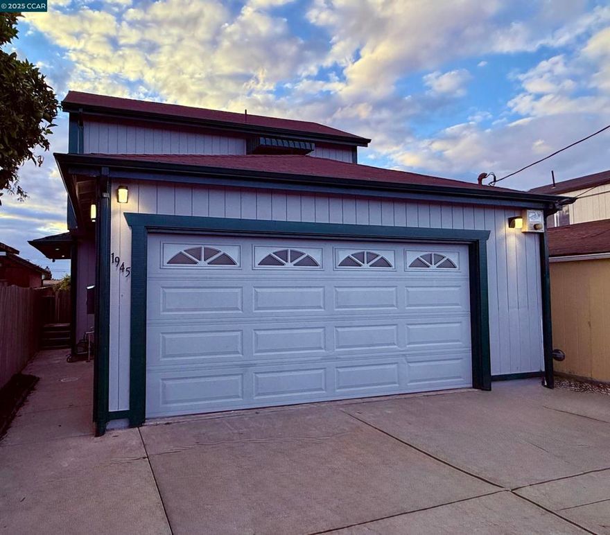 Welcome to 1945 21st Street. A 3 bd & 2 bath home with just over 1,000 sq. ft. of living space is located in the heart of San Pablo. Commuting is a breeze with easy access to major Bay Area freeways, parks, shopping, dining, and schools.  Sewer lateral compliant as of 6/25, this move-in ready property is the perfect opportunity for first-time homebuyers or those seeking versatility in their living arrangements. Step inside to find high ceilings and an open, airy layout filled with natural light. With fresh interior paint throughout, brand-new carpet upstairs, hardwood LVP flooring and new blinds help create a clean and modern look. The functional kitchen and dining area open to a tiled two-car garage with laundry hook-ups, built-in storage, and space ideal for parking, a home gym, or a workshop.The primary suite on the main level offers privacy and deck access, while two additional upstairs bedrooms provide flexibility for guests, children, or a home office. Enjoy dining or morning coffee on the expansive deck overlooking a shed and private yard—perfect for entertaining, gardening, or your four-legged friends. Don’t let this fantastic opportunity slip away! Open House  Sat. 10/18 1:00-4:00PM &  Sun. 10/19 12:00-3:00PM