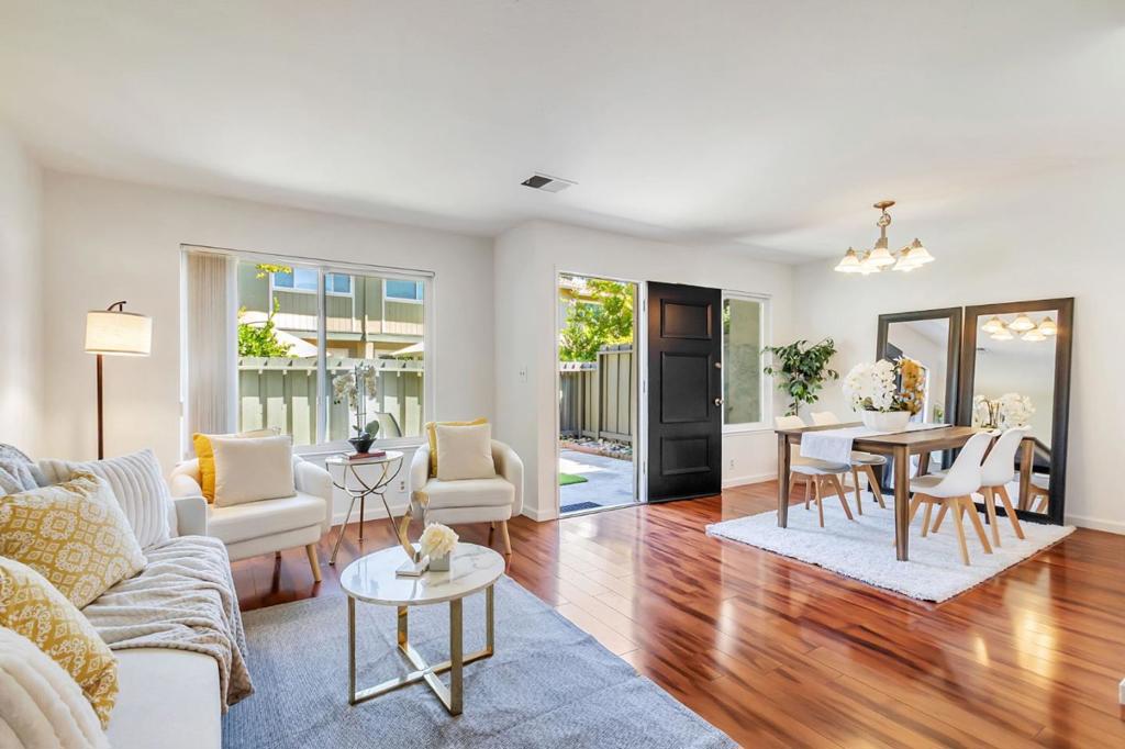 Welcome to Strawberry Square! This 4-bedroom, 2.5-bath townhouse in the highly sought-after community with private and top Cupertino schools! This spacious home offers a rare PDU, Planned Development Unit, ownership structure, combining the best features of condo and single-family living. Step inside to an inviting and functional floor plan. The bright kitchen opens to the dining room and the living room. Enjoy modern comforts, ample closet space, and a private patio perfect for outdoor dining and relaxing in the California sunshine. This is a vibrant community with everything you need just steps away: community pool, kiddie pool, two tennis courts, six playgrounds, and beautifully maintained greens. You will love the excellent public and private schools, De Vargas Elementary, option to choose betwen Cupertino High and Lynbrook High- Buyer to verify, Challenger, Mitty High, and proximity to John Mise Park, Apple Park, Santana Row. Dont miss this opportunity to own a townhome in one of desirable locations.