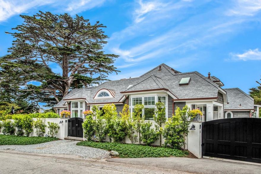 This beautiful new home is Carmel living at its finest. An Eric Miller design especially for the owners, this elegant and private yet comfortable home on a double lot is within easy walking distance of both Carmel beaches. The large living room is bright with high ceilings and lovely views of the Fish Ranch and Santa Lucia mountains. Tall French doors open to a huge, private south-facing sunny patio and outdoor entertainment area. The gourmet kitchen is a chef's delight with Calacatta counters, designer Thassos floors and large bay window, featuring an eat-in area. Appliances are Miele, Wolf, and Sub Zero. Masterfully built with thoughtful state-of-the-art technology, luxury finishes throughout and impeccable attention to detail, the home offers over 4700 sq ft of living space and consists of a private master suite with two walk-in closets, plus three large ensuite bedrooms, 2 powder rooms, an office, media room, gym, laundry room, elevator, and 2-car finished garage. Nothing compares.