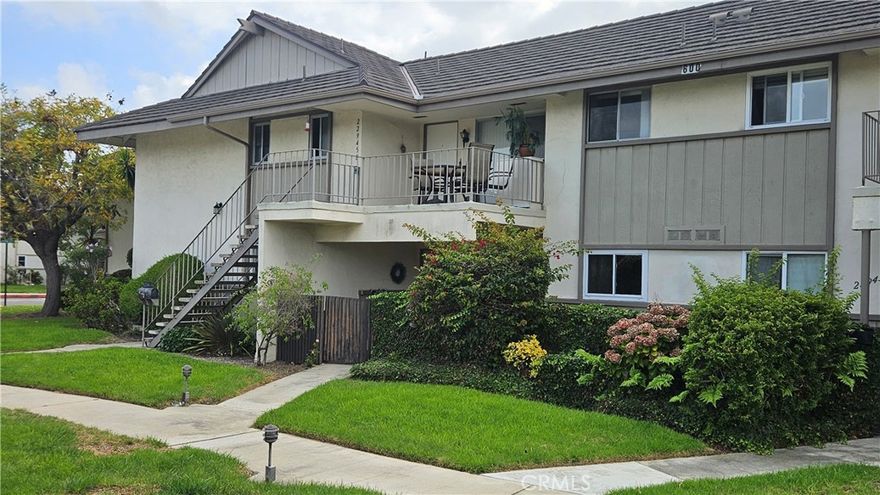 This charming, 2-bedroom + Den , upper  unit at New Horizons South Bay. Featuring an open entry with a large living room, enhanced by a wood burning fireplace. This well-designed interior living space offers comfort and two spacious outdoor balconies. Freshly painted, new dishwasher, luxury vinyl, water heater and dishwasher.  Two large outdoor balconies for entertaining.  The appeal doesn't stop there; this 55+ senior living community boasts a plethora of amenities that enhance your lifestyle. Imagine having access to not one, but two sparkling pools and Spa for those sun-soaked days, a sports center with a well-equipped gym, his and hers dry sauna, ping pong room, craft shops including the popular ceramic hobby shop. Activities at the Sports Center include the Tennis/Pickle Ball court. The heart of the community is the Clubhouse for gatherings, many planned social clubs and events. The Community Room and Lounge are available for Owners private functions. For those who enjoy golf, the 9-hole golf course, putting green, driving cage and picnic area is accessible from the Club House. These are just a few of the many amenities waiting for you here. New Horizons is more than just a place to live; it's a place to thrive and enjoy the good life.