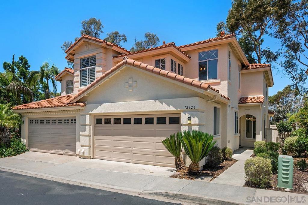 Stunning Campton Legacy twinhome in the heart of Scripps Ranch featuring 3 bedrooms and 3 full bathrooms with one full bedroom and bathroom on the main floor. Light, bright, and airy with vaulted ceilings throughout. Primary bedroom upstairs with separate soaking tub and walk-in shower, dual sinks plus a vanity, and spacious walk-in closet. Secondary bedroom upstairs with a full hall bath. Stainless steel appliances and granite counters in your chef's kitchen with direct access to your cozy yard. In unit washer/dryer and two car attached garage. Central A/C and heating. Tree-lined view in your scenic yard. Complex features community pool and jacuzzi. Highly rated schools in E.B. Scripps Elementary, Marshall Middle, and Scripps Ranch High. Nearby Cypress Canyon Park, hiking and biking trails, shopping, restaurants, freeways, and more. This is a must see!