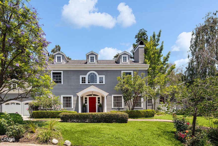 Come see this elegant Center Hall Colonial Estate custom built in 1995, with many thoughtful, beautiful updates. This Troedsson designed one owner home, has been meticulously maintained. Crown and dentil moldings keep the true architectural details of an old world Colonial home, while the open floor plan gives way to modern touches, for a perfect balance of old and new. A dramatic curved staircase fills the formal entry way. There are four gas/wood burning fireplaces, hardwood flooring, an office, gourmet kitchen, high ceilings, and a media room. A master retreat boasts a fireplace, and an outdoor balcony with room to dine. The yard has an expansive lawn with a large pool and spa, porches, pool house, barbecue/entertainment area, and mature landscaping-all on one level. Property has street to street access on Vista Lejana Lane and Harter Lane. There is a guest house with a separate entrance. Abundant parking!