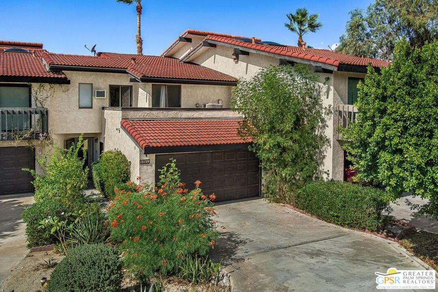 Find your Zen with your own private natural mineral spa and breathtaking mountain views. This unique Desert Hot Springs townhome combines comfort, space, and rare amenities. With over 2,100 sq. ft., the home offers 3 bedrooms, 3 bathrooms, a 2-car attached garage, and private laundry. The living room features a stacked-stone gas fireplace and wet bar, while the updated kitchen includes newer cabinetry and stainless steel appliances. A private back patio extends your living space outdoors. Two large ensuite bedrooms upstairs open to an adjoining front balcony. The highlight of the home is the indoor atrium with its own hot natural mineral water spa, providing a private retreat within your walls. Set in a quiet 26-residence community, the property is surrounded by impeccably maintained grounds and offers access to a mineral water pool, hot tub, and tennis court, all just steps away. A rare opportunity to enjoy the healing qualities of mineral water and breathtaking views in a low-density, well-kept community.  55+ plus community.