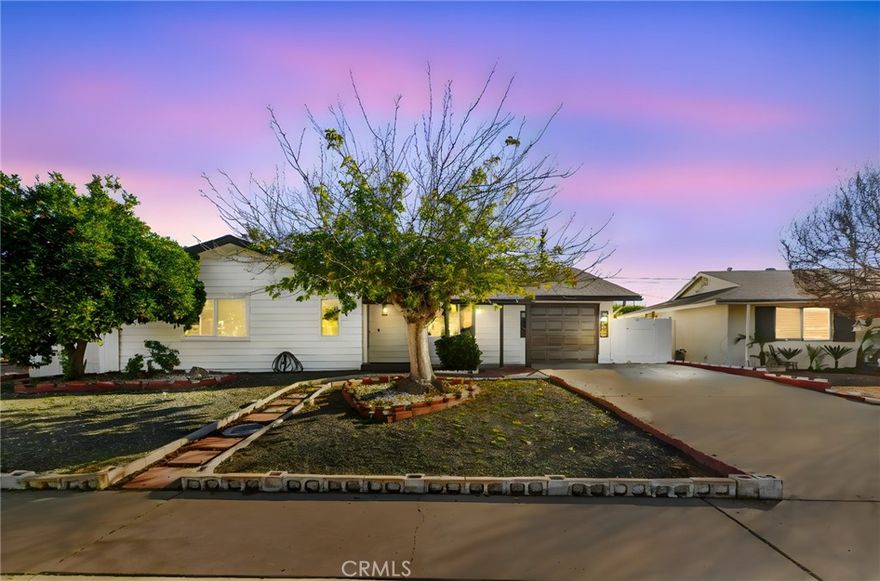FHA Eligible After February 2nd. Freshly updated 55+ home in the Sun City community of Menifee. With 1,404 square feet, you need to check out the floor plan and 3d tour of the home. With an extravagantly updated open floor plan, you are greeted with a beautiful kitchen with waterfall edge counter tops, new stainless steel appliances anchoring the open space, with formal living, dining and breakfast nook. Both bathrooms have just been updated with floor to ceiling tile complete with glass enclosures, detailed with gold finishes, A large private patio in the backyard offers one more space to enjoy your home. Shed in backyard mixed with planter beds and hardscape, mature landscape oranges makes this home feel like a garden oasis. One other great feature of this home in the fully enclosed one car garage and large laundry and craft/hobby room with brand new floor to ceiling storage.