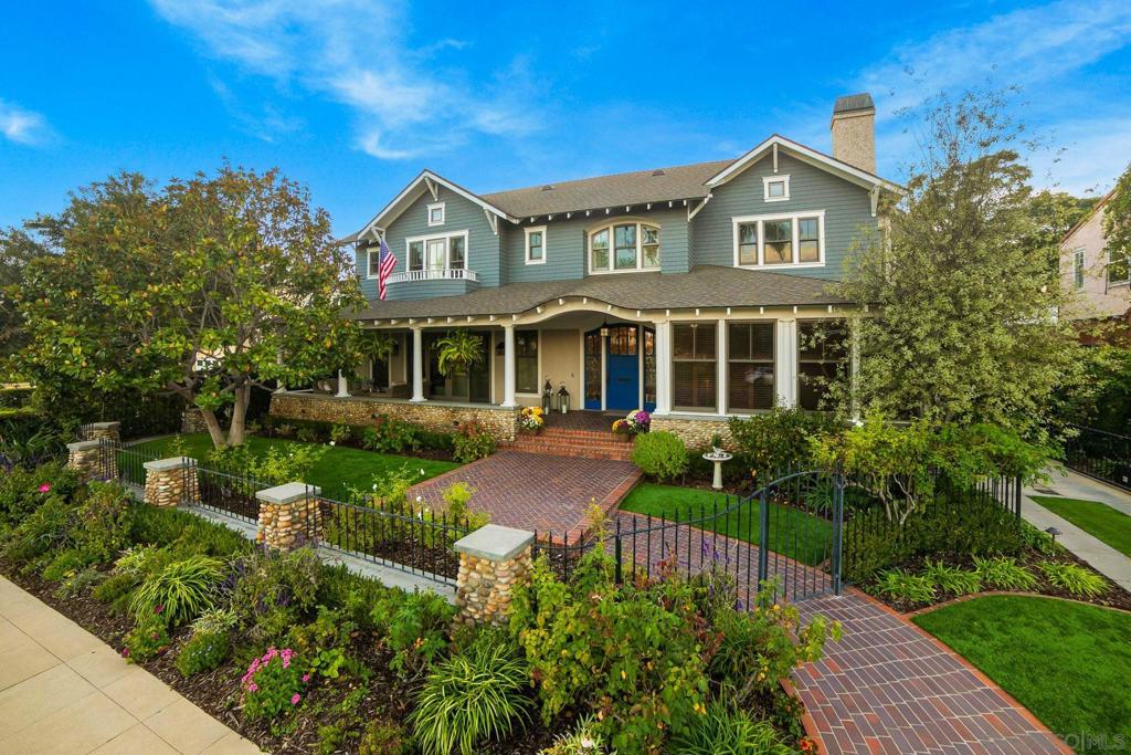 Enjoy with the Finest in Luxury Living along Glorietta Blvd in this 5 bedroom home. Picturesque views of the Coronado Golf Course, Glorietta Bay and the iconic Coronado Bridge. This beautiful estate is located on one of the largest lots (12,200sf) on this charming street. The spacious 5,513 sf home has private outdoor entertaining areas with sparkling pool & spa (solar heated), casual lounging areas, and al fresco dining next to a fireplace. Indulge in culinary delights in the recently updated gourmet kitchen seamlessly connected to the family room and opening to the tranquil backyard oasis. Upstairs is the stylish main bedroom suite with cozy fireplace, huge walk-in closet, and newly designed main bathroom. The many upgrades make this home like new. Furniture negotiable. The many amenities of this home include Control4 Smart House app controls for heating and air conditioning, indoor/outdoor sound system & lighting as well as Pentair app pool controls, solar heating for pool & spa, outdoor shower, natural gas fire pit, security system, new tankless water heater, five gas fireplaces (which can also use wood), two offices with views of the water & golf course, Sub Zero 145 bottle wine storage, bar in living room along with bar fridge, Samsung Frame TV, roof deck with water & electrical outlets, exterior ceiling patio heaters, retractable awning, sound system throughout the house with ceiling and landscape speakers, plantation shutters, and Lifesource whole house water filtration system. Gourmet kitchen includes 6 burner WolfRange with griddle and 2 ovens, Dacor microwave, Subzero refrigerator/freezer, warming drawer, soap stone back counters and quartz island. Newly designed main suite incudes completely remodeled main bathroom with new shower, cabinets, countertops, fixtures & tile flooring. Garage includes a refrigerator/freezer, golf cart plug, 240 outlet for electric vehicle, loft storage, and Spartaflex flooring. The 2 bedrooms on 1st floor do not have built in closets but those can be added. Drawings are available for a 5th bathroom on the 1st floor.