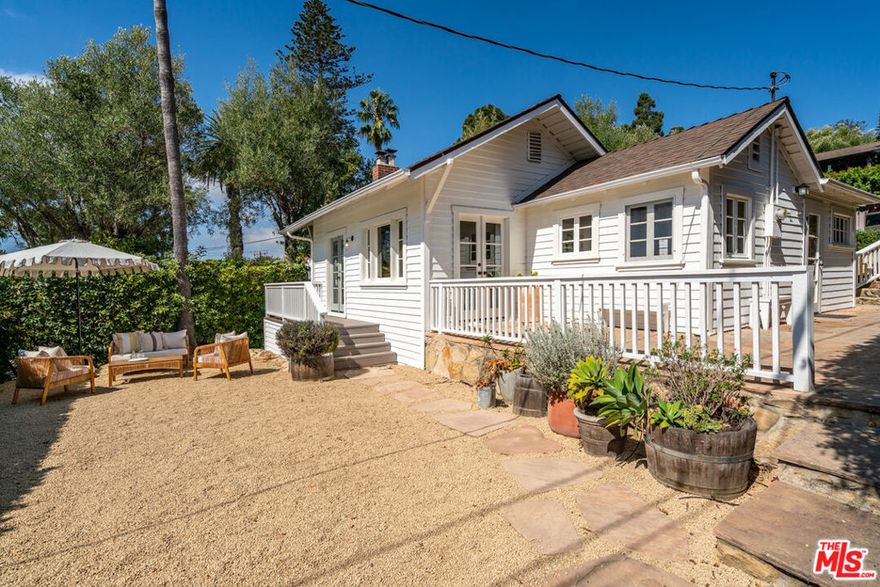 Privately tucked behind a lush hedge, this 1920s cottage exudes classic old Santa Barbara glamour.  Overflowing with charm, warmth & timeless style, the sun-drenched living room with its towering ceiling & fireplace creates the perfect setting for both relaxing and entertaining.  Outdoor patios & a sunny deck encourage alfresco dining or evening lounging.  The detached studio provides excellent flexibility for family, guests or as a private home office.  Off street parking & a single car garage complete the package.