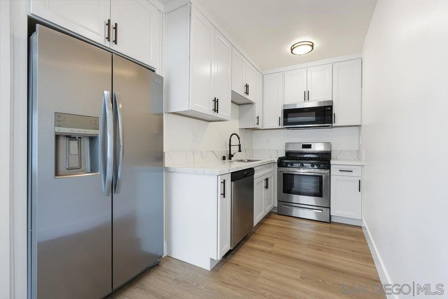 Modern 1bdr/1bath/1 car garage with private patio space in the heart of North Park! Newly remodeled unit with only 1 shared wall. Upgrades include new HVAC, new flooring, new kitchen with new countertops, cabinetry and stainless steel appliances, new bathroom, new windows, new shades and more. Walk to Balboa Park and restaurants, gyms, shops and everything North Park has to offer. $2,450/month + $2,450 deposit.  Shared laundry room with free laundry. Landlord covers water, trash, internet. Available for November 16 move-in.