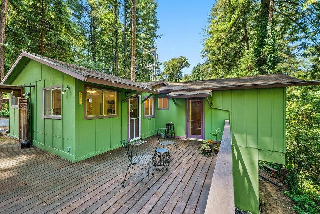 1930s cabin in the woods. This 2 bed, 1 bath Cottage on Bear Creek. It is in a Stock Coop: 24 homes share 12 acres. The fixer upper could use a new roof, AS IS, upgrade the rest to to taste. Home and Pest report will be in end of the week. Summer is warm in the sun, and cool in the house with cross breezes through the trees. The vintage stove, and rock and brick hearth in the living room, may be part of the charm to keep. Enjoy the fenced private deck overlooking Bear Creek, and storage shed with Washer Dryer hookups. Is it an office space, studio, or simply storage in your future home? Walk into Boulder Creek, commute to the North cities, or Santa Cruz. Low HOA covers water, garbage, road & common area maintenance, clubhouse, BBQ area, and private trails to the Creek Beaches. Bear. Creek Stock co-op requires ALL CASH; no financing available. Park Approval required. Ideal for a permanent residence or a vacation cabin.