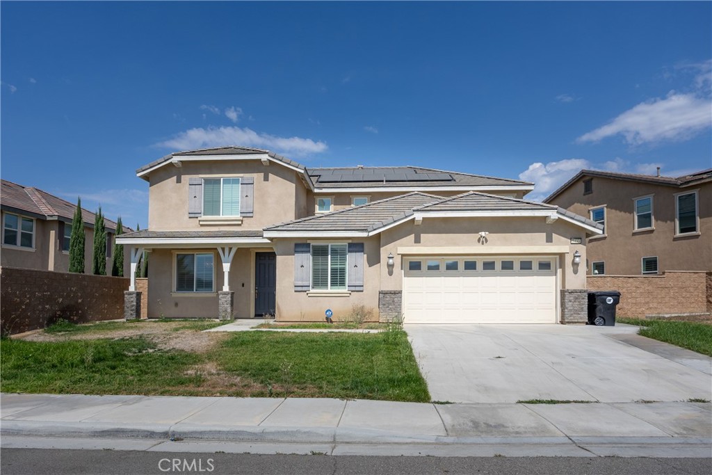 Opportunities like this don't come around often! This home is being offered below market value for a fast escrow. Giving the new owner instant equity and the chance to make it truly their own. Welcome to this spacious and beautiful designed home, featuring an open floor plan perfect for entertaining with a built-in bar. The heart of the home is top-of-the-line kitchen, complete with premium cabinets, ample counter space, and plenty of storage of all your cooking essentials. 5 bedrooms 3 bath, 1 bedroom downstairs with its own bathroom and a den. Bright, inviting living spaces. Shutters throughout the house, dual A/C units, Solar panels and water softener. Huge loft upstairs. Great location close to schools, and major freeway. Too many wonderful things to count.