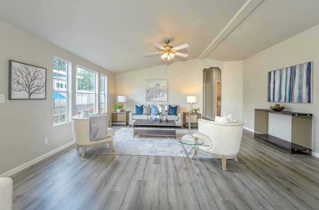 Come see this charming 2 bed, 2 bath 1,550 (+/-) manufactured home in beautiful Aptos!As you enter you will appreciate the open floor plan, vaulted ceilings, & plenty of natural lighting throughout.Enjoy gatherings in the generously-sized living room or simply extend your entertainment to the dining room.You will love the newly updated kitchen with white cabinetry, stainless steel appliances & quartz counters that has tons of storage, & a dining area.The spacious owners suite boasts a walkin closet, & large bathroom with a jetted tub. Exceptional laundry room with ample storage & space for an additional refrigerator.Located in an outstandingly maintained residential park with a pool & clubhouse. Easy access to HWY 1, moments from a variety of shopping/dining.Whether you like golfing at the beautiful Seascape Golf Club, hiking at majestic Nisene State Park or dolphin watching while walking Sea Cliff State beach, this home is ready for you to bring your personal style & make it your own!