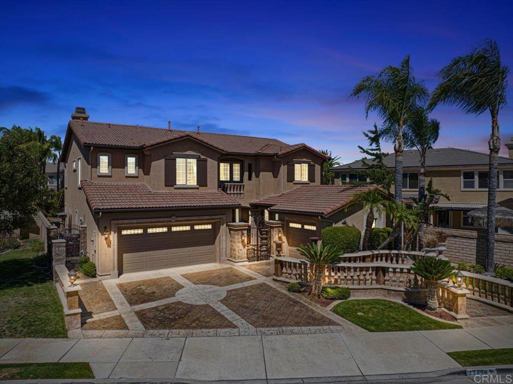 23450 Bristol Way – Tuscan elegance meets modern comfort in Copper Canyon. This stunning, newly refreshed Tuscan-style estate sits on a quiet cul-de-sac in West Murrieta’s coveted Copper Canyon neighborhood with NO HOA and LOW TAXES. With 4 bedrooms, 2.5 baths, a spacious upstairs bonus room, a dedicated den, and nearly 3,450 sq ft of premium turnkey living space—including a 3-car garage—this home is thoughtfully designed for both everyday comfort and effortless entertaining. Enjoy resort-like outdoor living with mountain views from your private backyard oasis and primary bedroom balcony in the evenings. The backyard features a custom pool and spa with waterfalls and a PebbleSheen bottom, stamped concrete throughout, block wall fencing, a high-quality covered patio, a large outdoor fireplace, and a built-in BBQ with a large bar—plenty of space to entertain or relax in peace. The inviting entry showcases a sweeping walkway, custom gates, and a peaceful courtyard with a fountain. Imported custom front double doors open to a dramatic foyer with soaring ceilings and a wraparound staircase. Inside, you'll find brand-new upgraded luxury carpet, fresh interior paint, and a flexible den with built-ins—perfect for working from home or converting to a downstairs bedroom. The open-concept kitchen features all-new quartz countertops, a 5-burner stainless steel cooktop, matching microwave, and a farmhouse-style sink, flowing into the family room with a gas fireplace and direct backyard access. Upstairs includes four bedrooms, two bathrooms, and a large bonus room. The spacious primary suite offers dual walk-in closets, dual vanities, and a deep soaking tub. Located within walking distance to top-rated Cole Canyon Elementary, close to local parks, just a short drive to hiking trails up in the Santa Rosa Plateau, and with quick freeway access and shopping—this home offers luxury, lifestyle, and convenience. Schedule your private showing today!