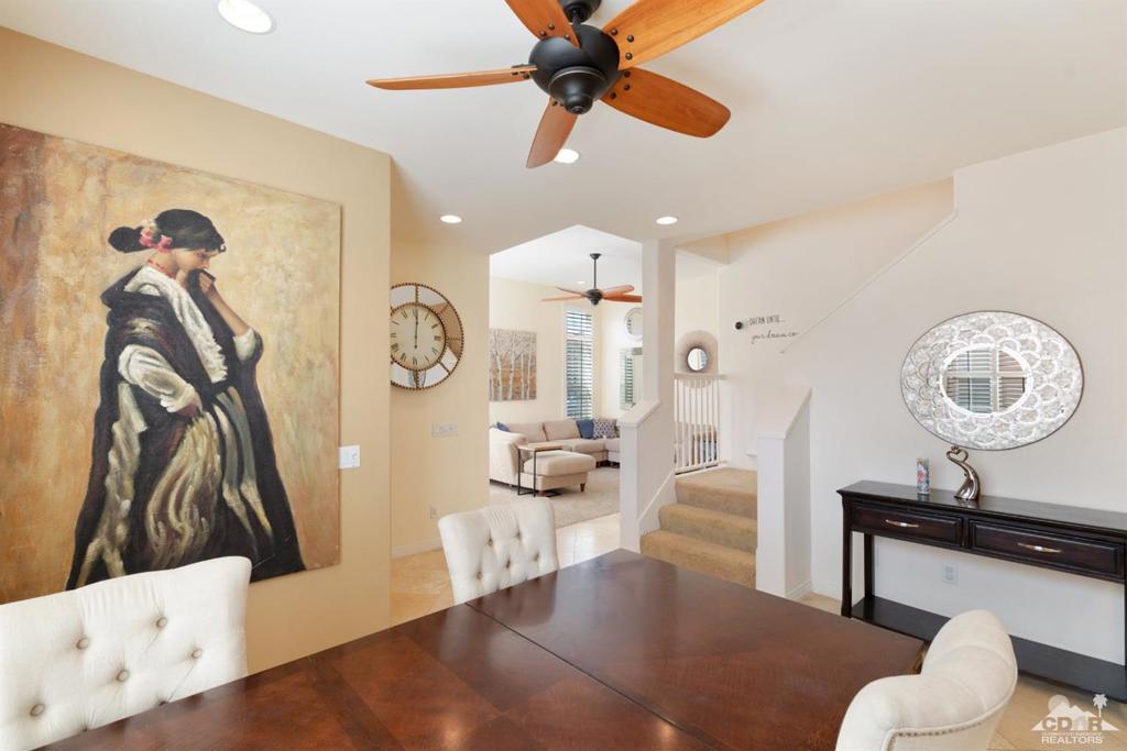 Calling all Investors! Life changes for Seller require sale of home. Excellent long term tenants in place, lease expires 03/28/2026 at $2850 month. Your opportunity to invest with built in cash flow! Security deposit will be transferred to Buyer at close of escrow. Highly upgraded 3 BR home in Codorniz, across the street from Silver Rock resort. Quiet, interior location with southern mountain views. Enter enclosed courtyard, perfect for morning coffee or evening glass of wine. Living area with vaulted ceilings, large kitchen and dining area. Granite slab counters, tile backsplash, upgraded cabinetry and pantry. Main floor Bedroom and 3/4 Bath. Upstairs, dual Master Suites separated by loft area, perfect for office area, reading nook. Travertine flooring, plantation shutters, all Bathrooms are upgraded. Interior laundry room off kitchen and double car garage. Community amenities include pool, spa, fitness area, tennis. Common outdoor lounge area with fireplace, picnic area.