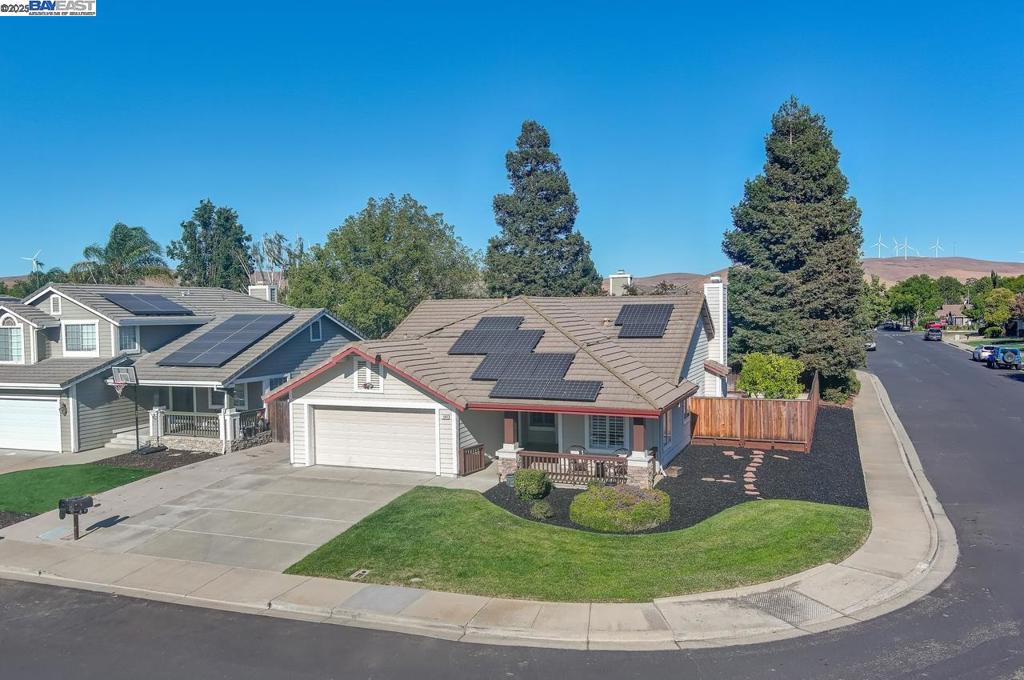 Beautifully updated automation ready, 3 bed, 2 bath single-story home in desirable North Livermore! OWNED ELECTRICAL SOLAR!! This 1,463 sqft home features vaulted ceilings, abundant natural light, recessed lighting/ Lutron switches controlled by smart devices, and custom Hunter Douglas Shutters throughout. Nest Thermostat! The updated kitchen includes custom white cabinets, white Quartz countertops, stainless steel appliances, gray subway tile backsplash, and a cozy dinette area. The spacious family room offers a vaulted ceiling, a charming fireplace, and access to backyard. Large bedrooms with cozy carpet, recessed lighting, and custom shutters. Primary suite includes a walk-in closet, double vanity, soaking tub, and separate shower/toilet area. Private backyard with lawn, concrete patio, planter beds, and a brick fire pit—great for entertaining! Situated on a corner lot with an attached 2-car garage. Move-in ready and close to everything great Livermore has to offer!