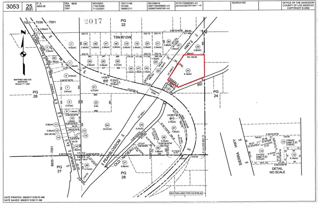 APN: 3053-025-024 Coordinates: 34.529694, -118.090389 8.85 acres for sale in LA county. This lot is located on Pearblossom HWY in the Palmdale Area. Easy access to Pearblossom HWY, the 14 FWY and the Angeles Forest Highway. Excellent location near to many throughways in and out of the Antelope Valley. Adjacent parcel is also for sale APN# 3053-025-024.