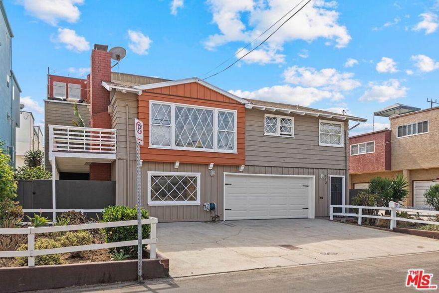 Light Filled Stunning 2 - Story Single Family home just 1 block to the beach delivers the ultimate coastal lifestyle. Enter the second floor to dramatic vaulted ceilings -  Great room with expansive windows, creating an airy indoor-outdoor flow. The oversized living room offers multiple seating areas, including a casual eat-in area plus a bar counter with seating for effortless entertaining. A beautiful dining space with sliding doors to access a huge balcony. The spacious kitchen and primary bedroom with ample closet space are conveniently located on second floor. The first floor features two private bedrooms, a huge office/den, and direct access to a large private patio. Two car private garage plus 3 additional parking spaces in the driveway. Moments from the sand, surf, bike path, cafes and restaurants - This is beach living at its best!