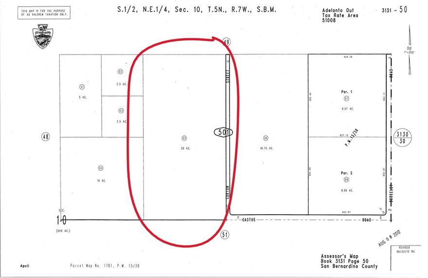 20 ACRES NEAR CACTUS ROAD, NORTH OF HIGHWAY 18.

PROPERTY HAS NO UTILITIES

 (MUST SET UP WELL FOR WATER)

LOCATION!!!!

34.536518 , -117.596124

INVEST TODAY! 871,200 SQ FT