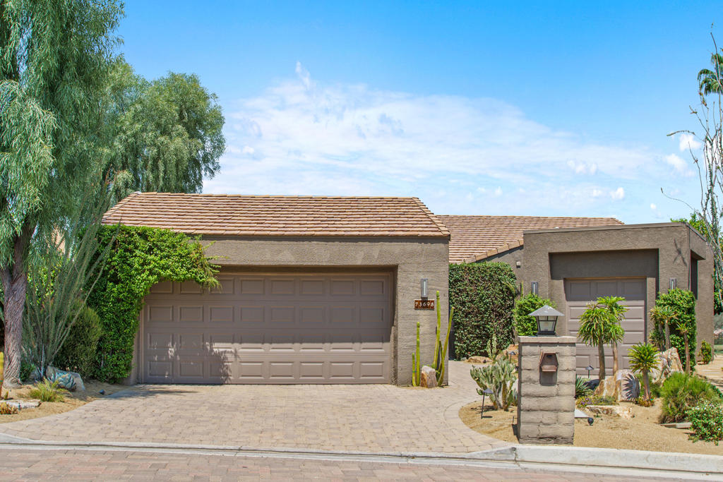 A rare expanded and remodeled high-end freestanding Ironwood Villa with outstanding outdoor space and a breathtaking view of the mountains is ready for your viewing. It is conveniently located on a private eyebrow, close to the Ironwood Club House.Welcoming you to this exceptional property is a pavered walkway, professional desert landscaping and a private courtyard entry with a fountain. The home features a great room with vaulted ceilings and a wall of sliders that opens to a huge patio with a fire pit, ample seating, built in planters and privacy. The famous Desert Moon, perfect sunrises & sunsets are your art. The great room has a fireplace& a dining area that opens to the professionally designed kitchen. Custom cabinets, a wet bar, a coffee bar, large pantry, Kitchen Aid Refrigerator and dishwasher, Porcelain countertops, & a 5 burner Bekos gas range make this kitchen a cook's dream. A family room/media viewing room leads to the stairs to the Office area above. All three bedrooms, and 3 baths have been completely remodeled. The primary bedroom has a walk in closet with built-ins, a two sinks, a built in vanity and a spacious custom laundry with a small refrigerator, and LG washer and dryer.The large two car garage has built in cabinetry and pebble tech floors, the large custom golf cart garage has a skylight, pebble tech floors and built-ins as well. The Villas is being sold furnished per inventory, tsome art is included. This lovely Villa is located in Ironwood Country Club. The Club has a variety of memberships available by application and sponsorship. Membership in the Club is not a requirement of owning a home in this community. There are two beautiful 18 hole golf courses, with two practice facilities, a putting practice area in front of the clubhouse & spikes where one can order lunch or breakfast, and pick up food on the turn while playing golf. .The beautiful clubhouse has casual, formal and outdoor areas for dining and socializing, and many social activities for members to participate in. The separate fitness center offers exercise equipment, fitness classes, Pilates, pickle ball, tennis, spa treatments & fitness professionals who teach classes and offer one on one training, Ironwood Country Club is centrally located near El Paseo with its world class shopping & dining, the McCallum Center and its array of performance entertainment offerings. This is a wonderful home in an exceptional location.