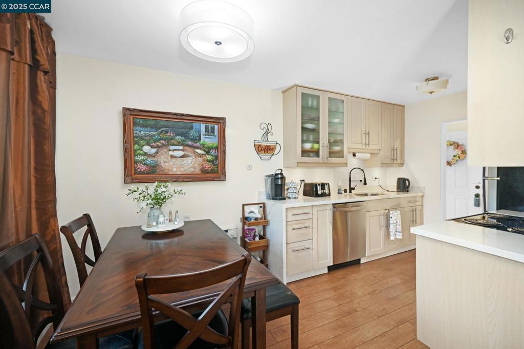 OPEN HOUSE AUG 9th & 10th 12-4pm. This charmer offers an Assumable Loan- something as rare as it is amazing. 4.375%!! Call for details & let's make this your next place to call home. Desirable Updated Condo in Prime Pleasant Hill Location on the Lafayette/Walnut Creek border! Welcome to this beautifully updated upper end-unit offering one of the best locations in the complex! This light-filled corner unit shares only one wall & features a spacious layout with newer dual-pane windows, newer flooring, modern light fixtures, & a newer sliding glass door leading to a private balcony. The kitchen has been thoughtfully renovated with glass door cabinets, stainless appliances, a sleek waterfall-edge quartz countertop, spice rack, rolling shelves & roll-out trays for pots & pans—perfect for efficient & stylish storage. Community amenities include a pool with adjacent clubhouse, two laundry facilities, & assigned covered parking with storage. Across the street from Palos Verdes Mall with Starbucks, Lunardi’s, Mona’s Burgers, & more. Surrounded by nature with great proximity to trails & parks—& Mt. Diablo views from the bedrooms. Easy access to Hwy 24/680, Pleasant Hill BART & Lafayette BART.