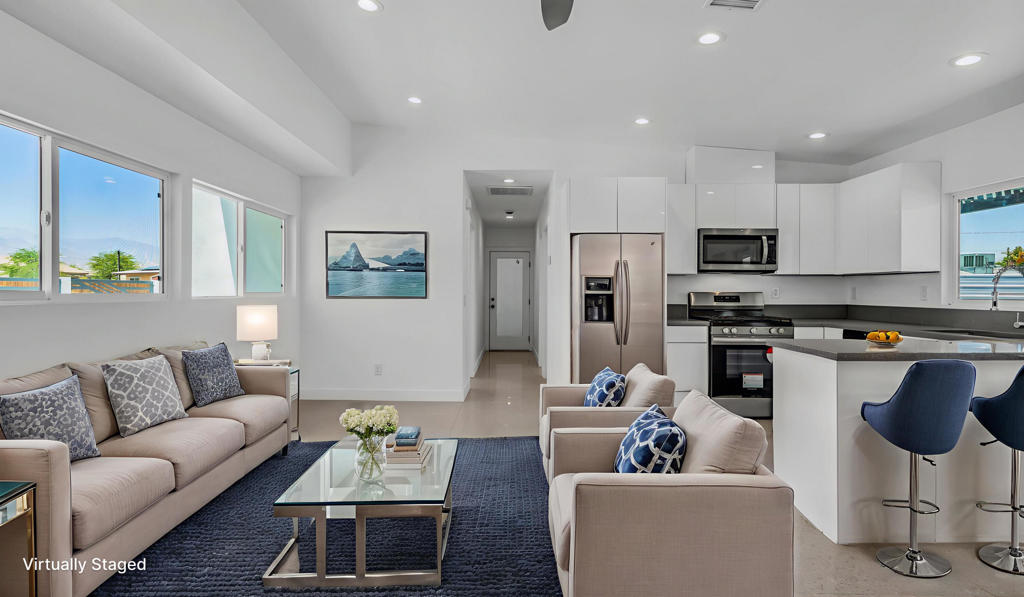 NEW CONSTRUCTION, REBUILT 2023!You won't want to miss this stunning brand-new construction nestled just moments from the heart of Downtown Palm Springs. This beautifully designed 3-bedroom, 3-bathroom home offers the perfect blend of modern luxury and timeless desert charm.Step inside and be greeted by an open, light-filled layout with soaring ceilings and sleek finishes throughout. The gourmet kitchen features glossy frameless cabinets, quartz countertops, and high-end fixtures, ideal for both entertaining and everyday living.Enjoy breathtaking mountain views from the front of the home and an abundance of natural light streaming through. The private, gated driveway adds a touch of exclusivity and security, while the low-maintenance landscaping complements the clean, modern design.Whether you're looking for a full-time residence, vacation retreat, or investment opportunity, this move-in-ready home offers it all just minutes from world-class dining, shopping, and entertainment.Don't miss this opportunity to own a slice of paradise in Palm Springs