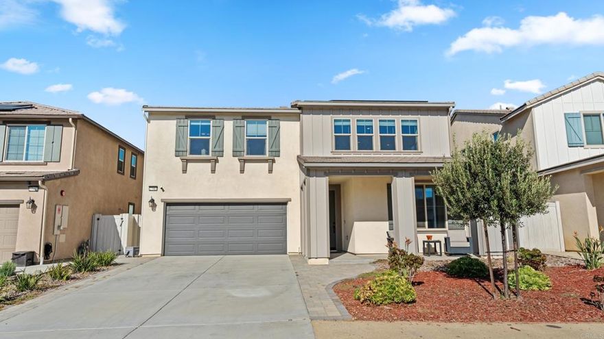 Welcome to Park Circle, one of Valley Center’s most sought-after master-planned communities! This stunning 4-bedroom, 3-bath home plus spacious loft offers the perfect blend of modern design, energy efficiency, and comfort. Step inside to find over $100,000 in premium upgrades, including custom window coverings, upgraded luxury flooring, and a beautifully designed chef’s kitchen with quartz countertops, stylish backsplash, and top-of-the-line stainless steel appliances. Enjoy peace of mind with paid solar panels, Tesla Charger, and a Lorex camera home system already installed that can be requested to convey. Seller has installed overhead garage storage as well. The open-concept layout flows effortlessly from the kitchen to the dining and living areas, creating a bright and inviting space ideal for entertaining or everyday living. Upstairs, the generous loft provides the perfect flex space for a home office, media room, or play area. The primary suite features a luxurious ensuite bath with dual sinks, a walk-in shower, and a spacious walk-in closet. Located in the highly desirable Park Circle community, residents enjoy resort-style amenities including parks, walking trails, playgrounds, dog parks, and community events—all just moments from schools, shopping, and easy access to the 15 freeway. Move-in ready and priced at $830,000, this home offers incredible value in one of North County’s newest and most vibrant neighborhoods.