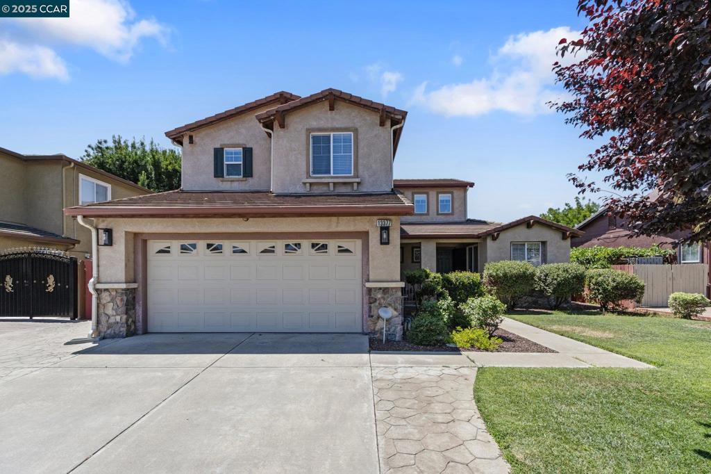 Stunning home in Stonebridge Estates that exudes pride of ownership. The house features a grand formal living and dining room filled with natural light, leading into a spacious open-concept area that includes a well-equipped kitchen with ample cabinet space, stainless steel appliances, and a gas stove. The kitchen also has a media/small table area, perfect for casual dining or family activities. Adjacent to the kitchen is a large family room with plenty of windows and a cozy fireplace, ideal for family entertainment. On the main level, there's a standard bedroom with a full bath, perfect for guests or extended family. Upstairs, you'll find a large open loft space suitable for play or additional entertainment. The primary bedroom is generously sized and includes an bathroom suite with dual vanities, a large standalone shower, a separate tub for relaxing evenings, walk-in closet, and standard side closet. The second story also offers two additional bedrooms and a hall bathroom. The backyard is perfect for outdoor entertaining, featuring a sizable space and large side access, great for recreational parking or other outdoor activities. The location is highly desirable, within walking distance to schools, park, tennis courts, & water pad area. This home is a must-see!!!