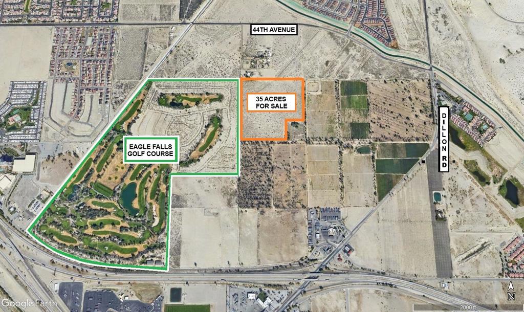 Great development, or a buy to hold opportunity. Located adjacent to Eagle Falls Golf Course (a Cabazon Band of Cahuilla Indians' property), in the City of Coachella.The zone is R-D, RESORT DISTRICT which allows Retail, Commercial, Hotel/Motel, Multi-family,