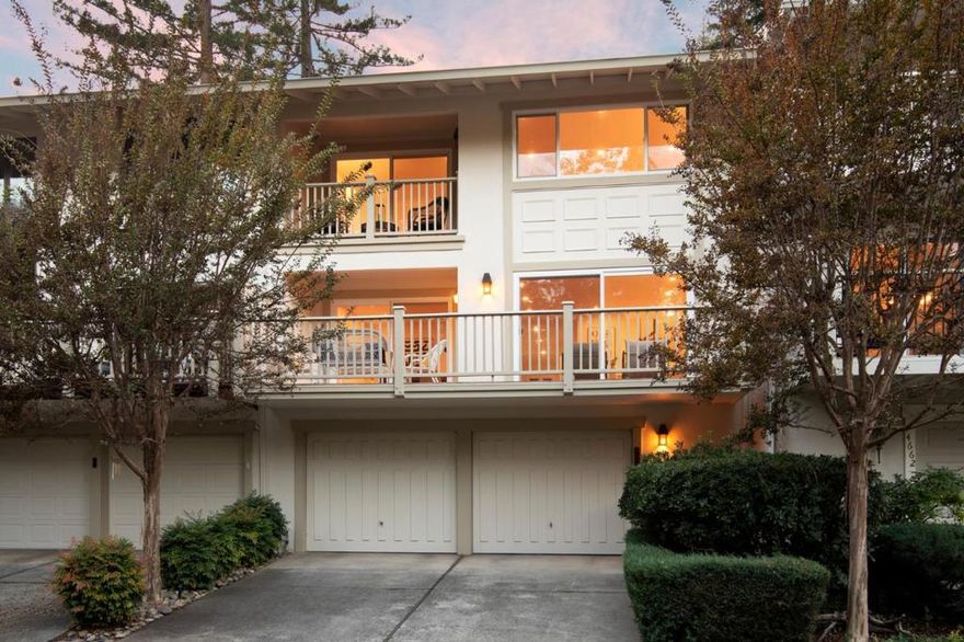 Beautiful townhome in the sought-after Saratoga Oaks community within top-rated Saratoga school district. The entry hallway leads to a large family room and a gourmet kitchen with quartz countertops, ample cabinetry, stainless steel appliances, a convenient breakfast nook. The spacious family room features a fireplace, sizeable dining area, and access to a large private patio with beautiful park-like views of redwoods and heritage oaks blessed by the soothing sound of Saratoga Creek. Beautiful first floor half bath. The 1st floor laundry room can easily be converted to a small bedroom or office. Upstairs the sweeping primary suite boasts a private balcony and en-suite bath with double vanity and stall shower. 2 additional bedrooms offer comfort & space. Hallway bath has shower over tub. Potential to utilize part of the primary suite to make a 4th bedroom with access from the hallway. The 2-car garage is immense; some people have arranged it to accommodate 3 cars or extra storage space; has Tesla EV charger. Other highlights: well-maintained tennis court, hardwood floors, recessed lighting, fresh paint. Private gate to walk to downtown Saratoga with world-class restaurants, enchanting shops and easy access to extensive hiking trails of Montalvo & Hakone Gardens. Saratoga schools.