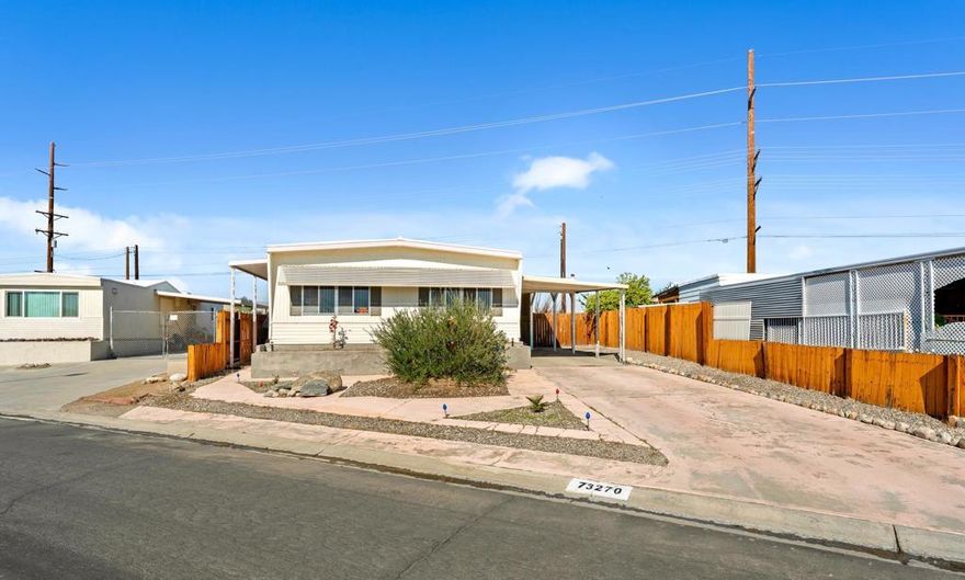 YOU OWN THE LAND! LOW HOA! Don't miss this opportunity to own this 2-bedroom, 2-bath home in the sought-after 55+ community of Tri-Palms Estates--offering one of the lowest HOA fees in the whole community. This home features a 2 car carport with more space for cars in the driveway, mountain views, AC almost never used and is fairly new! Residents enjoy FREE unlimited golf, access to two pools and spas, tennis courts, shuffleboard, and a vibrant clubhouse with dining and social events. Benefit from low HOA fees, IID electric rates, and a prime location near I-10, Costco, Walmart, and more. Schedule your private showing today!