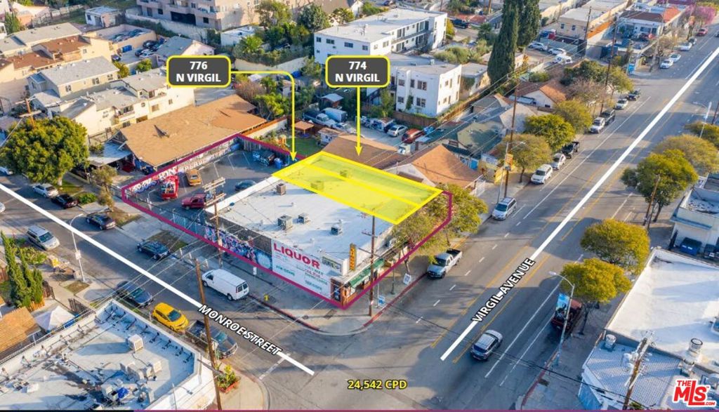 Two units available separate or together. Unit 774: 1,446 Sq.Ft., Lease Rate: $4.00 psf/MG, First Floor, 3 parking spaces in gated lot, Delivered as White Box or As-Is if tenant prefers. Unit 776: 1,170 Sq.Ft., Lease Rate: $4.25 psf/MG, 2 parking spaces in gated lot, Delivered as White Box or As-Is if tenant prefers. Clean retail space with a secure parking lot on trendy Virgil Ave. Directly across from Courage Bagels and KinKan. This section of Virgil Ave has become a dining destination with renowned eateries KinKan, Courage Bagels, Sqirl, and Melody Wine Bar. The block has organic foot traffic from residents and visitors. Approx 36,000 Cars per Day.