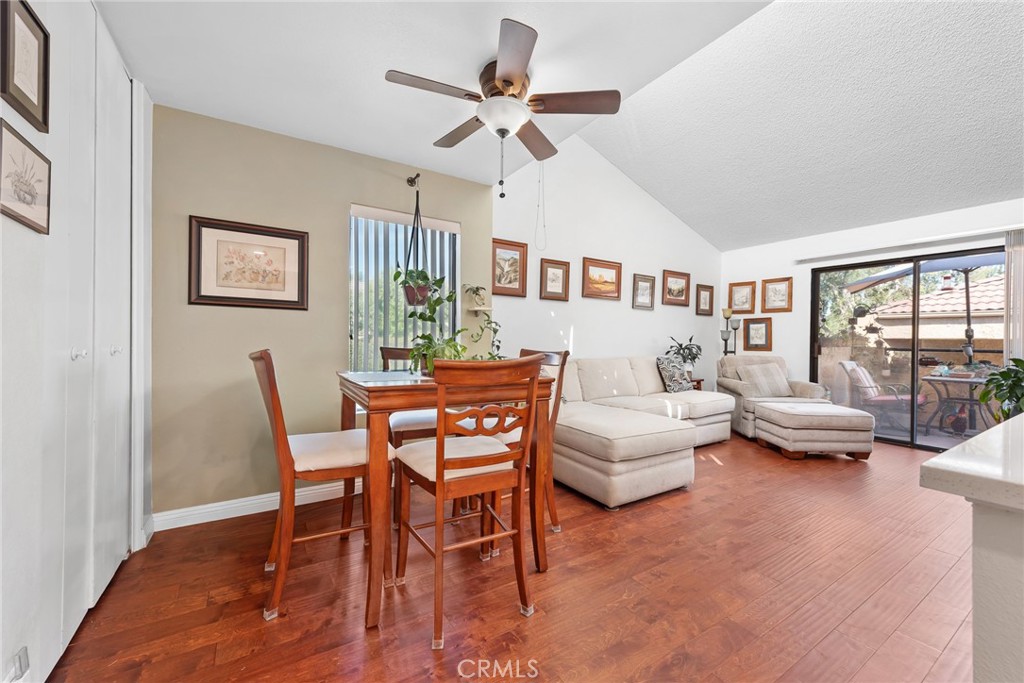 Welcome to your charming oasis in a vibrant 55+ community! This beautifully remodeled condo, built in 1982, offers an inviting 580 square feet of thoughtfully designed living space. Step inside to discover stunning laminate flooring throughout, creating a warm and welcoming atmosphere. The bright and airy living room seamlessly flows into the dining area, perfect for both entertaining friends and enjoying quiet meals at home.
The well-appointed kitchen features modern Corian countertops and is open to the living and dining areas, ideal for social gatherings. Natural light pours in through The windows, enhancing the spacious feel of this delightful home.
Your tranquil primary suite boasts a generous walk-in closet and convenient access to the charming balcony, also accessible from the living room, which provides a peaceful retreat for enjoying neighborhood views and fresh air.
Additional comforts include air conditioning for those warm summer days and easy access to the building’s elevator and the ramp that makes this seem as though its on the first level. This is a level unit but is on the second floor. This condo is truly a hidden gem, combining convenience and style in a picturesque setting.
Experience the ease of low-maintenance living with community amenities that enhance your lifestyle. Don’t miss this opportunity to own a wonderful home in a great community! There is also a large clubhouse as well as a library within the clubhouse. Located just across the street from the Yorba Linda town center, you'll have easy access to shopping, dining, entertainment and a local coffee shop that is just down the road. The library and cultural center are also close by. Schedule your private tour today and picture yourself calling this place home.