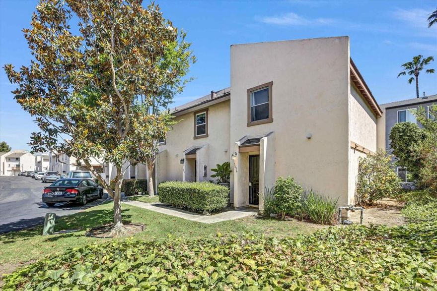 This beautiful two-story, two-bedroom, 1.5 bath end-unit townhome is located in the desirable Clairemont neighborhood just off Genesee Avenue.  Features include in unit laundry room with full-size washer & dryer, water heater, cabinets & shelves for ample storage. The kitchen, equipped with dishwasher, range/oven, refrigerator & new faucet, looks into the dining/family room combo with brand-new LVP. The hallway includes a half bath under the stairwell & additional storage area. A glass slider door at the unit's end leads to a private sunny patio.  The second-floor features two bedrooms, a full bath with a tub/shower and three storage closets in the central hallway. The primary bedroom offers direct access to the bathroom, plus a large three-door closet. The second bedroom includes a built-in desk with shelves, plus a two-door closet.  The newer HVAC system was relocated to the attic, freeing up a large hallway closet.   Balboa Towers Condominiums offer a pool & clubhouse, is conveniently located near excellent schools, multiple shopping centers & restaurants, community college, canyon trails, golf, BMX track, bus stops, and so much more! Just a short drive to Mission Bay and the incredible San Diego beaches.   Note: Maps Street View is currently an incorrect location (refer to drone pictures).  The HOA has just approved extensive plans for repairs on roofs, balconies, wood, stucco, painting, pool area, steps, landscaping and pavement. (For more information, please contact agent). 1 carport space included. Room dimensions are approximate.  Come visit to see more!