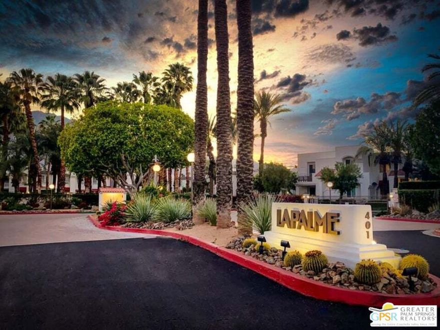 Beautifully Upgraded Ground-Floor Condo in Prime Palm Springs LocationStep into luxury with this impeccably upgraded 2-bedroom, 2-bath condo located in the sought-after La Palme community in Central Palm Springs. No detail was overlooked in the full remodel of this light-filled home, featuring a stunning kitchen with custom cabinetry that extends to the ceiling, a gas stove, and sleek finishes throughout.Both bathrooms have been thoughtfully renovated with modern design and functionality in mind. Additional recent upgrades include a new HVAC system and tankless water heater, ensuring comfort and efficiency year-round.Enjoy indoor-outdoor living with a private, tiled patio accessible from the living room and one of the bedroomsperfect for morning coffee or evening relaxation. Other highlights include in-unit laundry and assigned covered parking just steps from your door.La Palme offers resort-style amenities including 6 sparkling pools and spas, 3 tennis courts, lush landscaping, and two electric vehicle charging stations. This non-smoking community is ideally located near downtown Palm Springs, the Convention Center, Palm Springs Airport, and Spa Casino.The HOA covers roof maintenance, water, trash, high-speed Wi-Fi, and basic cable with HBO. Whether you're seeking a full-time residence, vacation home, or investment opportunity, this turnkey condo is a true gem. Property Sold Off Market, Entered for Comps Purposes Only.