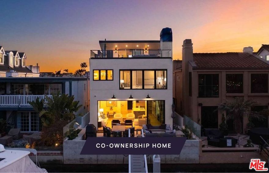 New Co-Ownership Opportunity: Own one-eighth of this professionally managed, turnkey home. Waterside offers a private dock, spectacular views and an elevator serving all three levels. A top-floor bonus room opens to a patio with a fireplace, an outdoor kitchen and Balboa Cove views. The main level great room has a fireplace and slide-away glass doors to a patio with a gas fire pit and dining table. The kitchen features an island with bar seating, a pantry, open shelving, a wine fridge and top-tier stainless steel appliances. The home has four bright en suite bedrooms, including the luxurious primary suite with bay and city-light views, a fireplace, rain shower, stand-alone tub and dual sinks. The home, close to beaches and Balboa Island, comes fully furnished and professionally decorated.