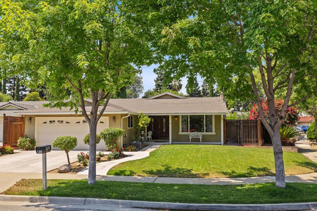 Welcome to this charming home located in desirable cul-de-sac corner lot. With a spacious lot of over 6,000 square feet, this property boasts 1,298 square feet of living space, featuring three bedrooms and two full bathrooms, ideal for a comfortable lifestyle. The kitchen is the heart of the home, seamlessly integrating with the family room to create a welcoming kitchen/family room combo. Enjoy casual meals at the breakfast bar, perfect for quick bites or entertaining. The property includes several amenities, such as central AC and central forced air gas heating, ensuring comfort throughout the year. Property is beautifully landscaped with lush green trees and delicious variety of fruit trees. The in-ground pool promises endless fun and relaxation, while the cozy fireplace adds warmth and ambiance to your family gatherings. Practical features include a dedicated laundry space and a two-car garage, offering convenience and ample storage. Families will appreciate the property's location within the Oak Grove Elementary School District. Make this San Jose home yours!