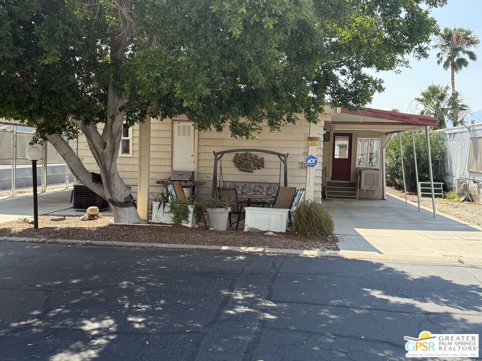Don't miss this lovely 2 bedroom, 2 bath home on the golf course in Hidden Springs Country Club, a 55+ active community in Desert Hot Springs. With the right TLC, this home will be an entertainer's dream. The large living room with dining area and built ins has awesome golf course and mountain views. There is a family room off the well appointed kitchen and an enclosed sun room for additional space. Both roomy bedrooms boast walk in closets, and the large primary bedroom bath has duel sinks, lighted sitting vanity area, and a spa shower. Laundry room, alarm system, Nest ac/heating system, and double paned windows complete the package. Two carports provide ample covered parking, and the attached workshop has room for storage or can be the perfect golf cart barn. Community amenities include swimming pool, spa, clubhouse, tennis courts, pickleball courts, and so much more. Hurry, this one won't last.