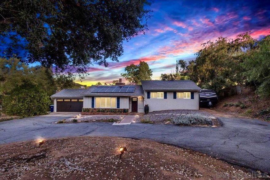 Welcome to your Eucalyptus Hills dream home! Sitting on almost a full acre of usable land, this beautifully updated property is move-in ready and exceptionally well maintained. The home offers three spacious bedrooms and three full bathrooms, including a comfortable primary suite with its own private bath. Enjoy the open layout with a gourmet kitchen, double-sided fireplace, and two patios that create great indoor/outdoor flow. The home also includes fully owned solar, mature trees, a shed, and plenty of space for guest parking, RVs, or toys. A great location and incredible value — this one checks all the boxes!