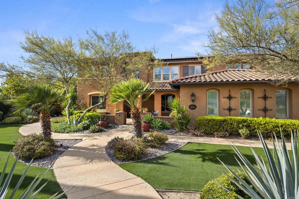 Resort style home that looks and feels like a sanctuary. Main home has 5 bedrooms, 5 bathrooms, 5 car garage, Solar, Chef’s kitchen with a built-in refrigerator, 2 ovens, 2 sinks, extra-large island, oversized laundry room, family room and living room. Private backyard includes a swimming pool & spa and a detached Casita/ADU BUILT CUSTOM in 2020 with 1 bedroom, 1 bath, A/C, Casita includes full size stacked washer & dryer, full size range, dishwasher & fridge, living room and a large covered front porch for lounging pool side. Detached Casita is 700 sq ft. and the Main home is 4796 sq. feet for a total of 5496 sq. feet. Lot size is 27007 sq ft at .62 acres Low Mello Roos/CFD = $49 per month ($592 annual) Located at the top of a quiet cul-de-sac with mountain views on all sides. Spanish Colonial architecture, with large light-filled interiors and a downstairs bedroom with a full bathroom and walk-in closet. Upstairs you will find a large open loft area with other bedrooms. Lushly landscaped garden areas with Native and drought-tolerant plants create a layered, beautiful landscape with pathways and shaded nooks create a private oasis that includes an integrated outdoor sound system. Make this your new dream home!